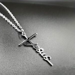 NEW - Simple Jesus with cross necklace, silver